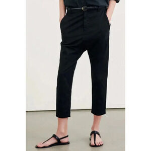 Nili Lotan Paris Pants $345 Drop Crotch Slouchy Cotton Cropped Jet Black